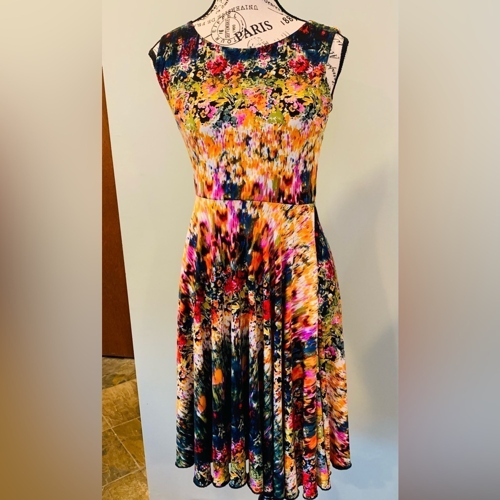 Cynthia Rowley Watercolor Floral Sleeveless Boatneck Dress Women’s Size 4